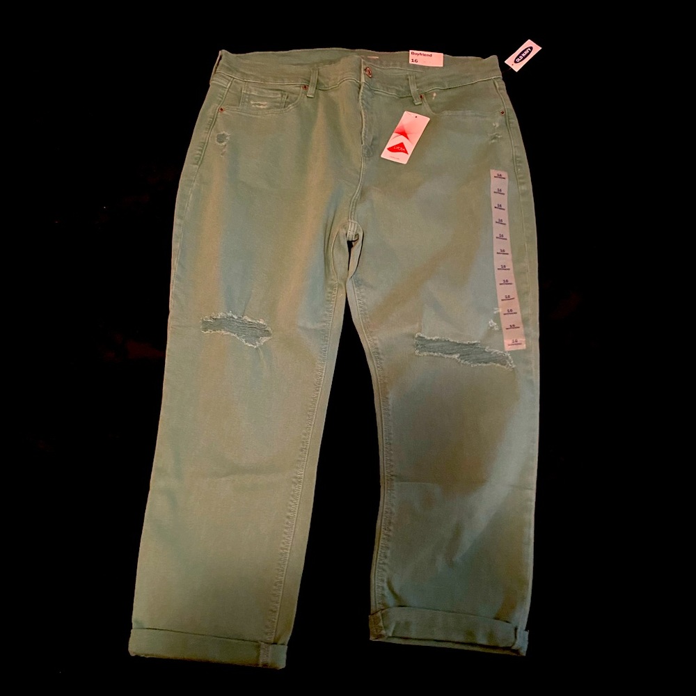 OLD NAVY teal green Boyfriend jeans sz 16 NWT NEW